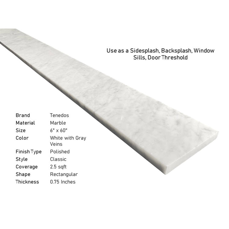 TENEDOS Carrara 6" x 60" Marble Threshold (Marble Saddle) Floor Use